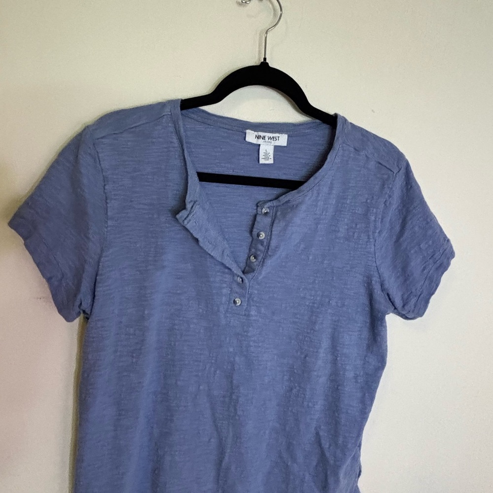 Nine West Blue Short Sleeve Henley Top
